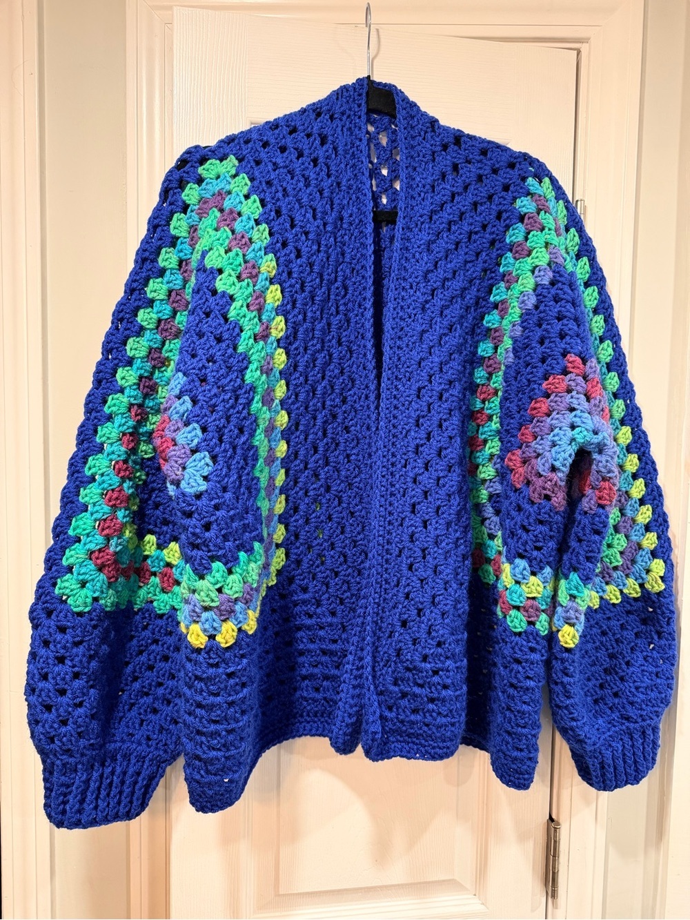 Handmade Crochet Granny Square One Size Cozy Cardigan Boho Chunky Knit Sweater